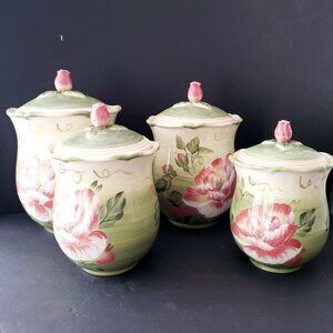 Vintage Certified International Pamela Gladding Cottage Rose Set 4 Canisters